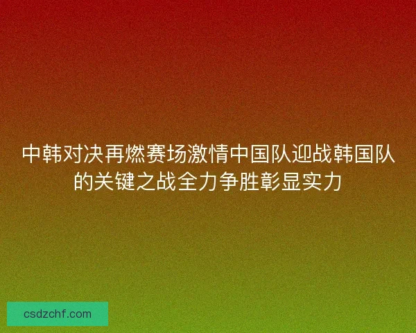 中韩对决再燃赛场激情中国队迎战韩国队的关键之战全力争胜彰显实力